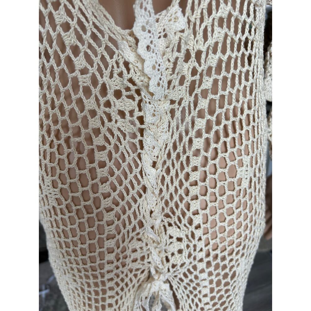 Upcycled Coastal Crochet Doily Sheer Dress Lace Up Back Boho Coastal Festival S - Picture 8 of 8